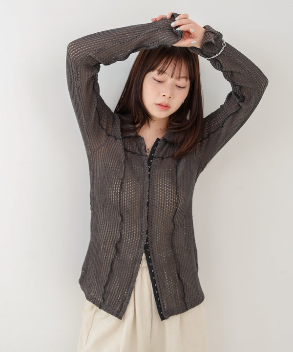 ウェーブメロウホックシャツトップス