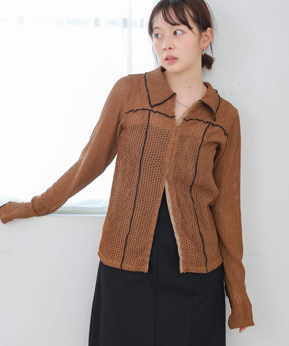 ウェーブメロウホックシャツトップス