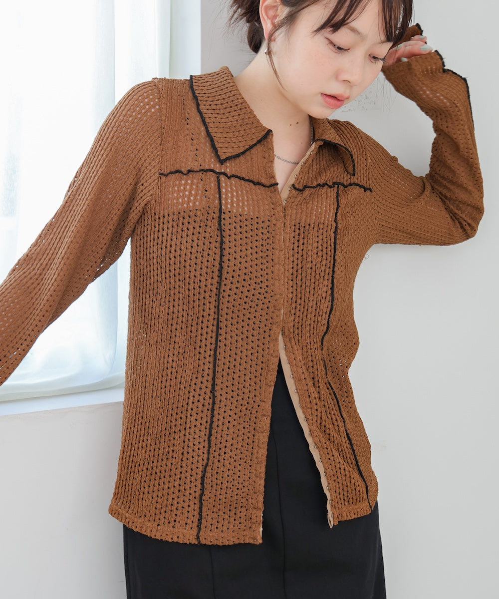 ウェーブメロウホックシャツトップス