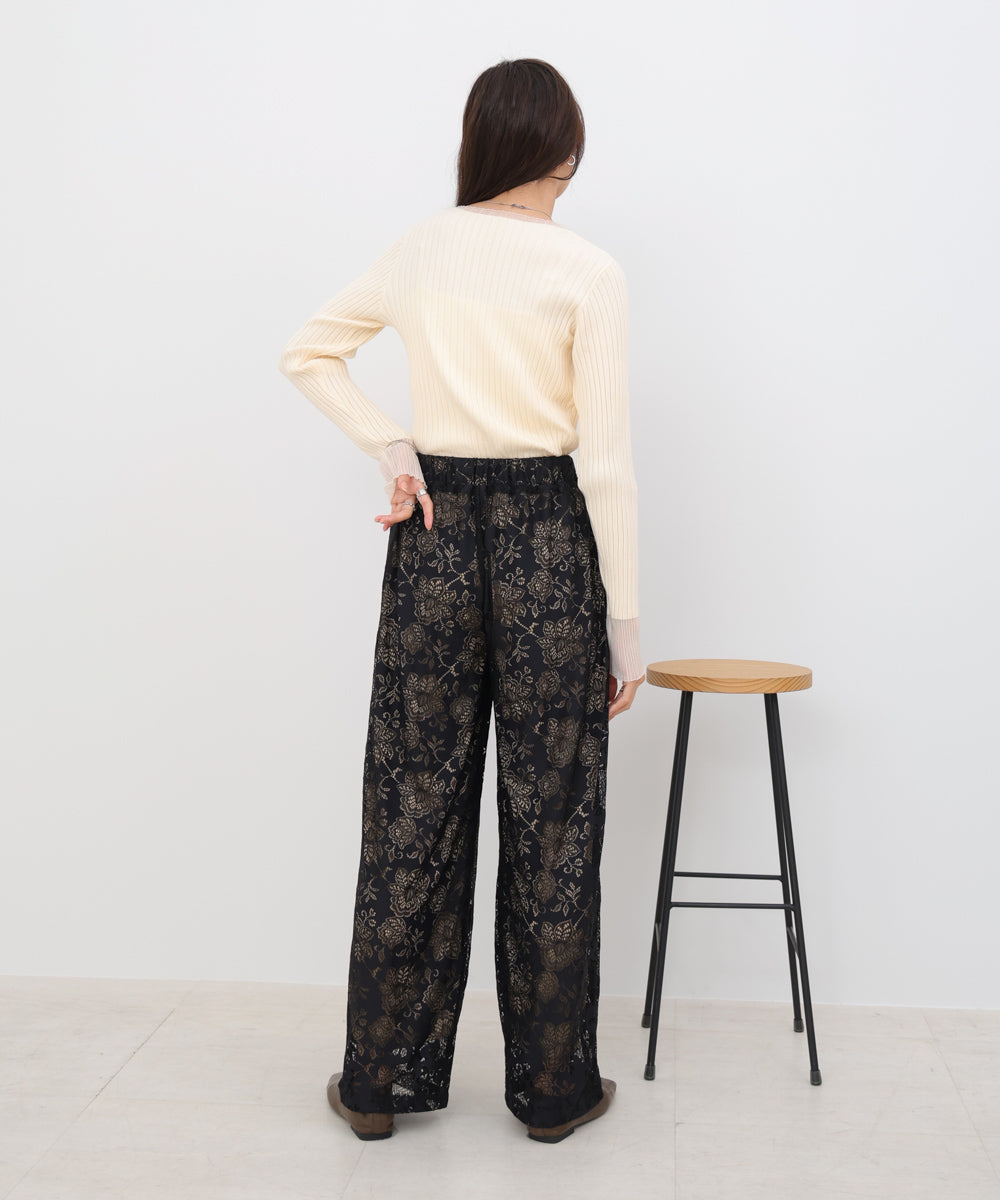 【S・Mサイズ展開】フラワーレースリラックスパンツ