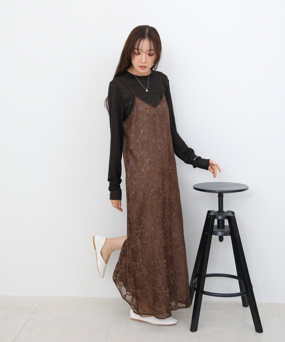 【美品】NOBLEリーフベインレースIラインワンピース　36サイズ 美品】NOBLEリーフベインレースIラインワンピース 36サイズ