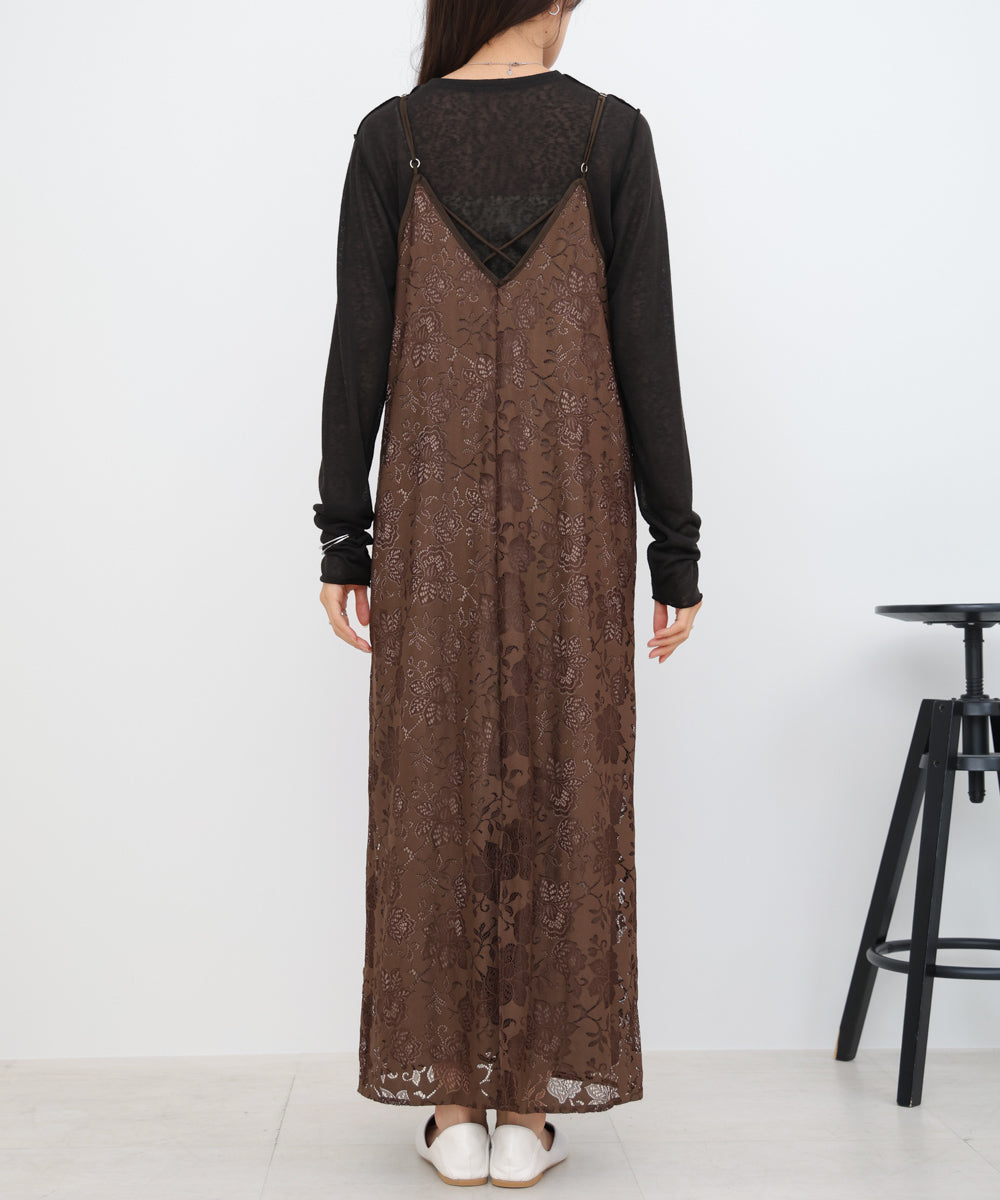 【S・Mサイズ展開】フラワーレースＩラインキャミワンピース