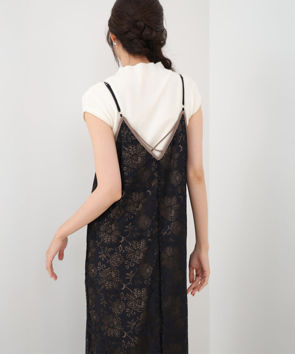 【S・Mサイズ展開】フラワーレースＩラインキャミワンピース