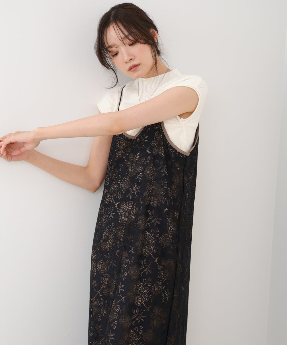 【S・Mサイズ展開】フラワーレースＩラインキャミワンピース