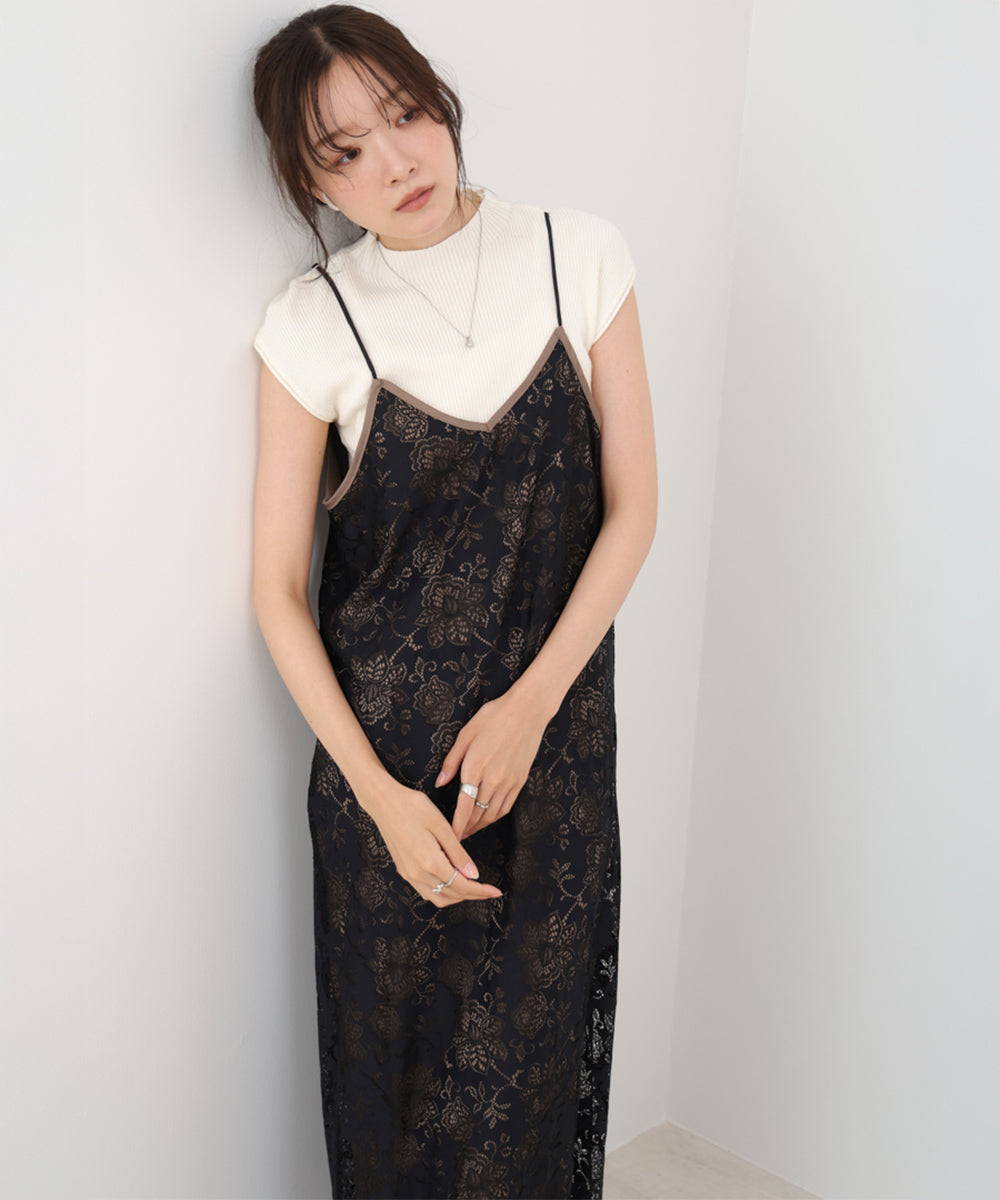 【S・Mサイズ展開】フラワーレースＩラインキャミワンピース