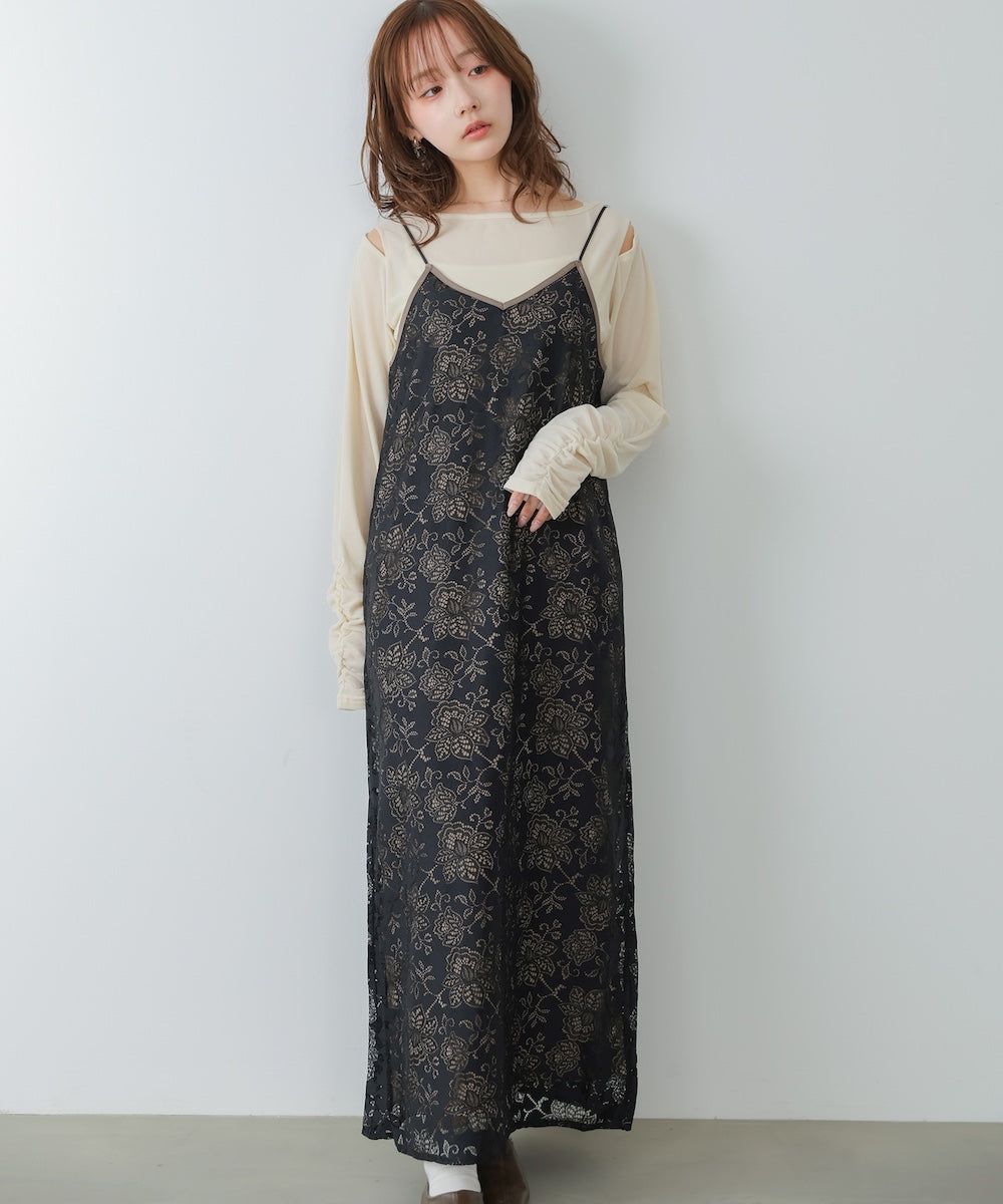 【S・Mサイズ展開】フラワーレースＩラインキャミワンピース