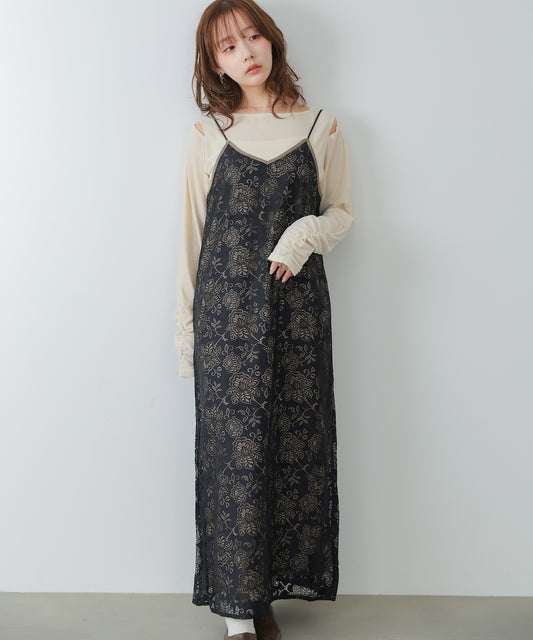 【S・Mサイズ展開】フラワーレースIラインキャミワンピース
