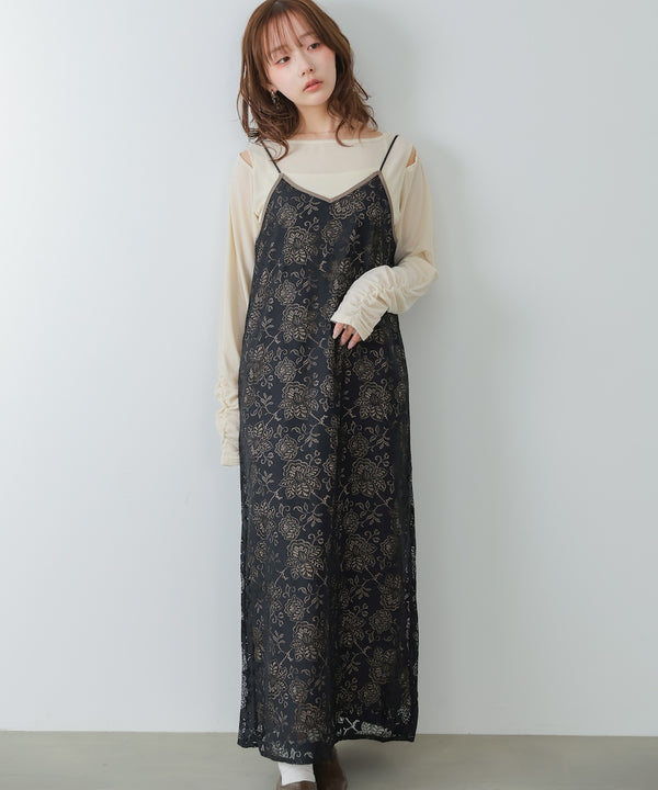 【S・Mサイズ展開】フラワーレースＩラインキャミワンピース