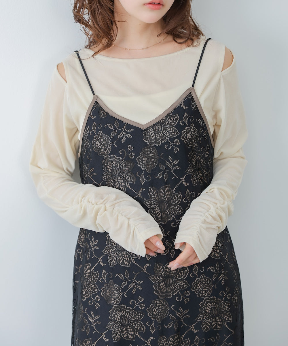 【S・Mサイズ展開】フラワーレースＩラインキャミワンピース