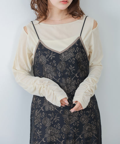 【S・Mサイズ展開】フラワーレースＩラインキャミワンピース