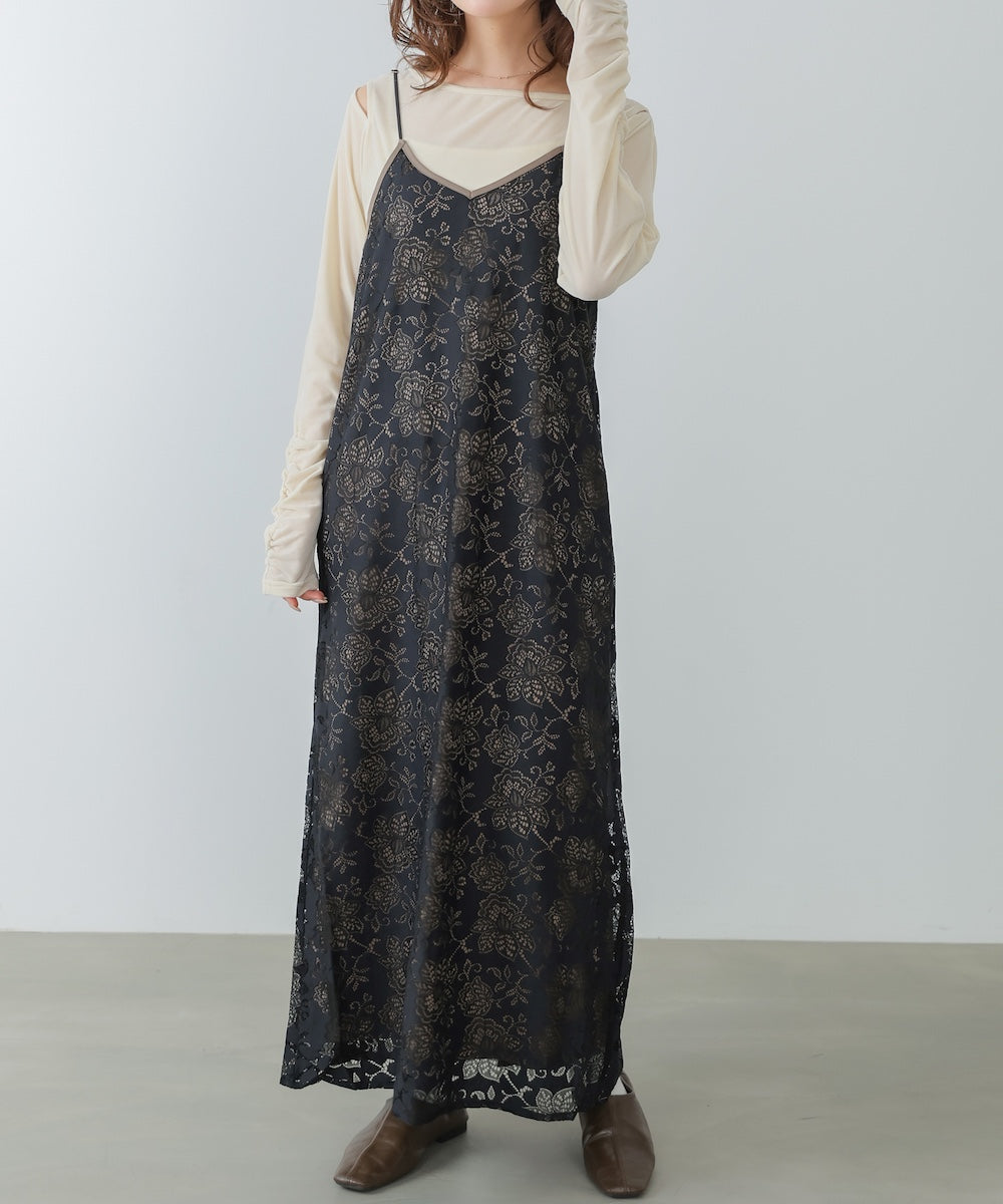 【S・Mサイズ展開】フラワーレースＩラインキャミワンピース