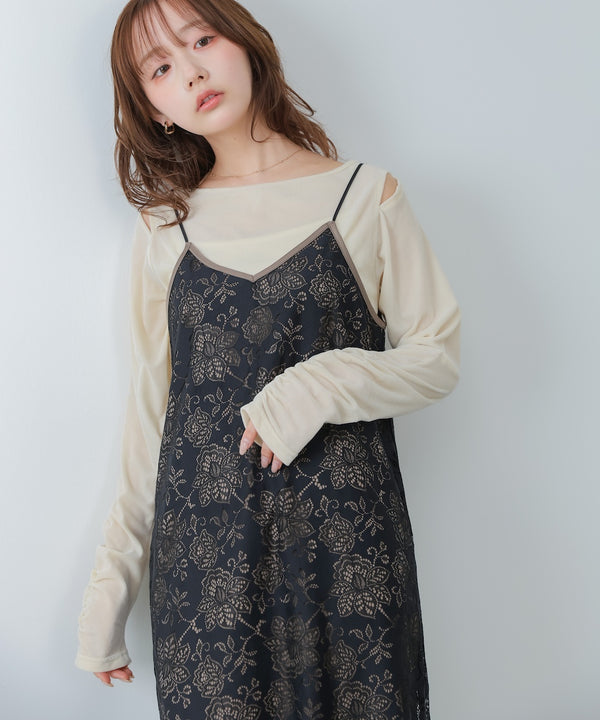 【S・Mサイズ展開】フラワーレースＩラインキャミワンピース