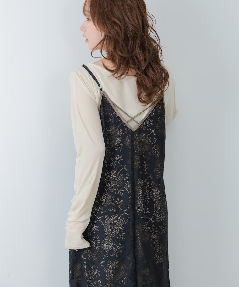 【S・Mサイズ展開】フラワーレースＩラインキャミワンピース