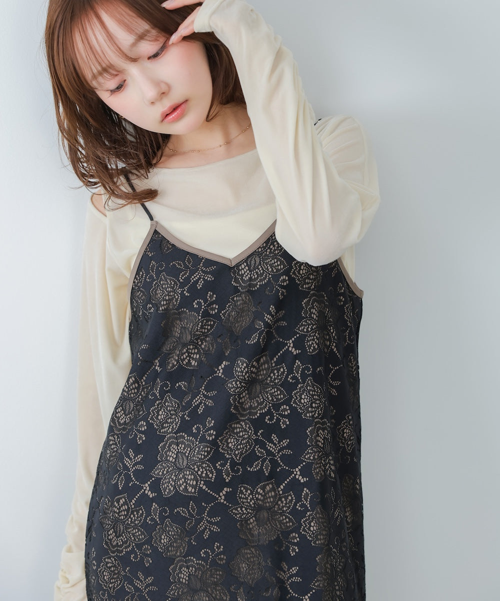 【S・Mサイズ展開】フラワーレースＩラインキャミワンピース