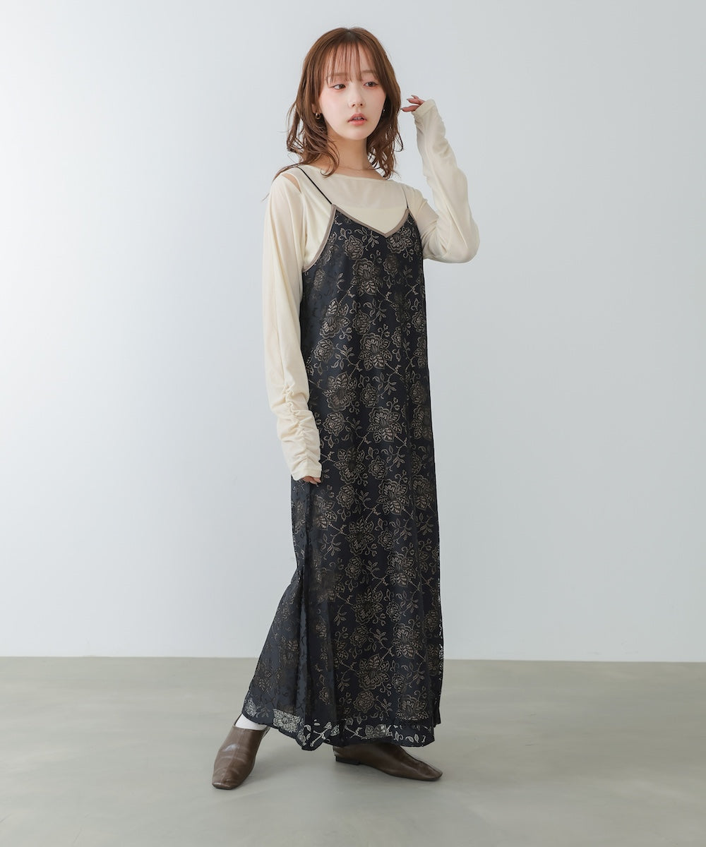 【S・Mサイズ展開】フラワーレースＩラインキャミワンピース