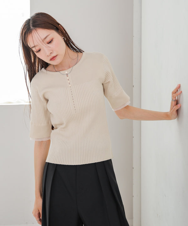 前後2WAYホールデザインニットトップス