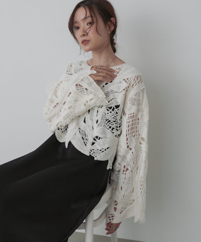 モールヤーンクロシェショートトップス