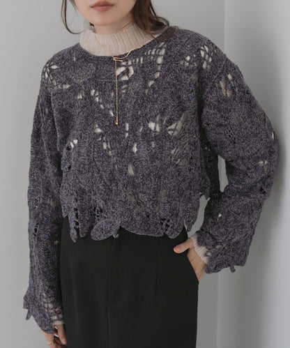 モールヤーンクロシェショートトップス