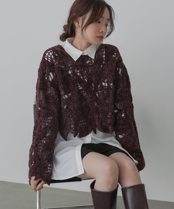 モールヤーンクロシェショートトップス