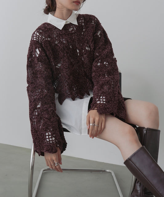 モールヤーンクロシェショートトップス