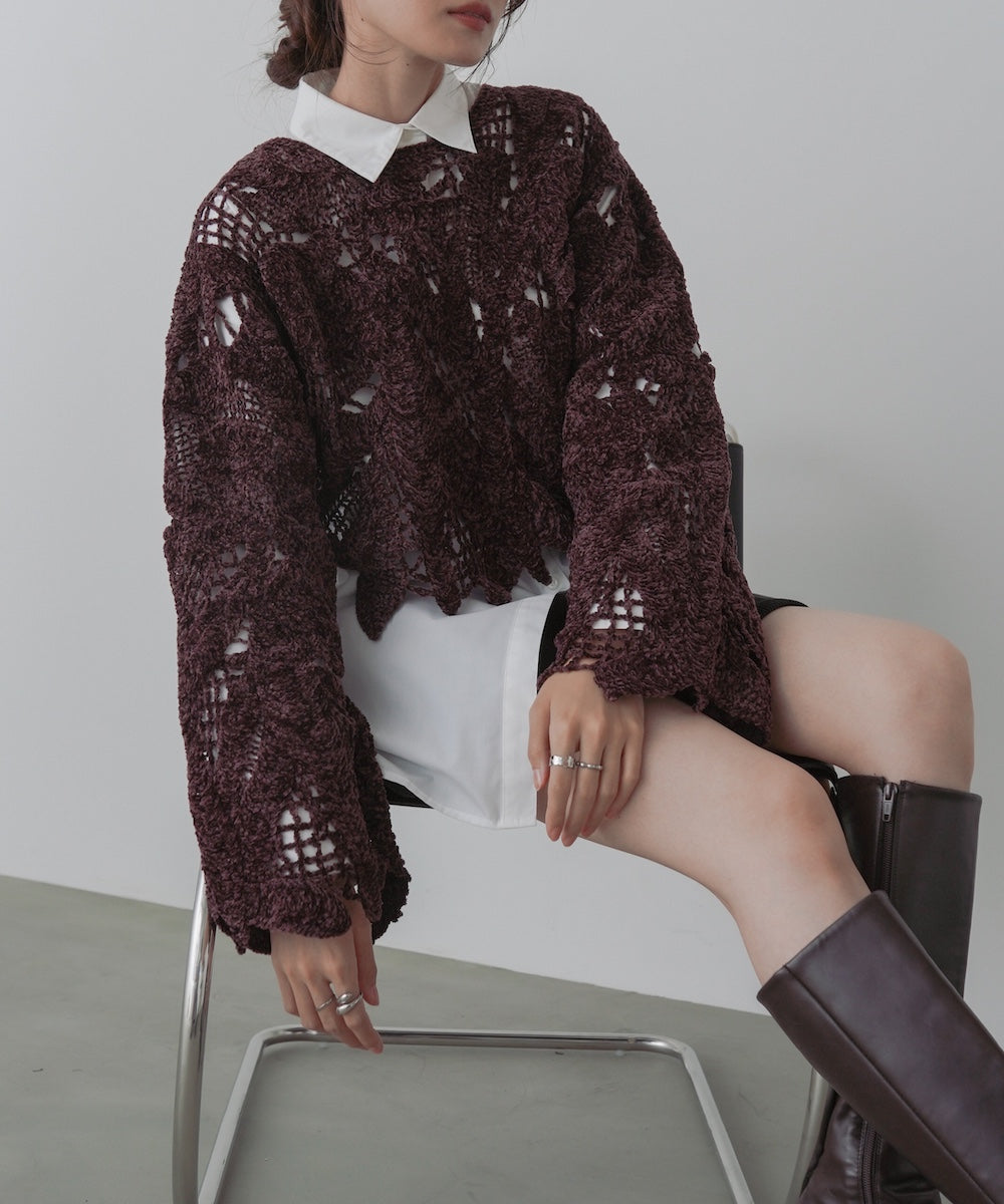 モールヤーンクロシェショートトップス