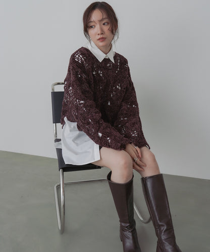 モールヤーンクロシェショートトップス