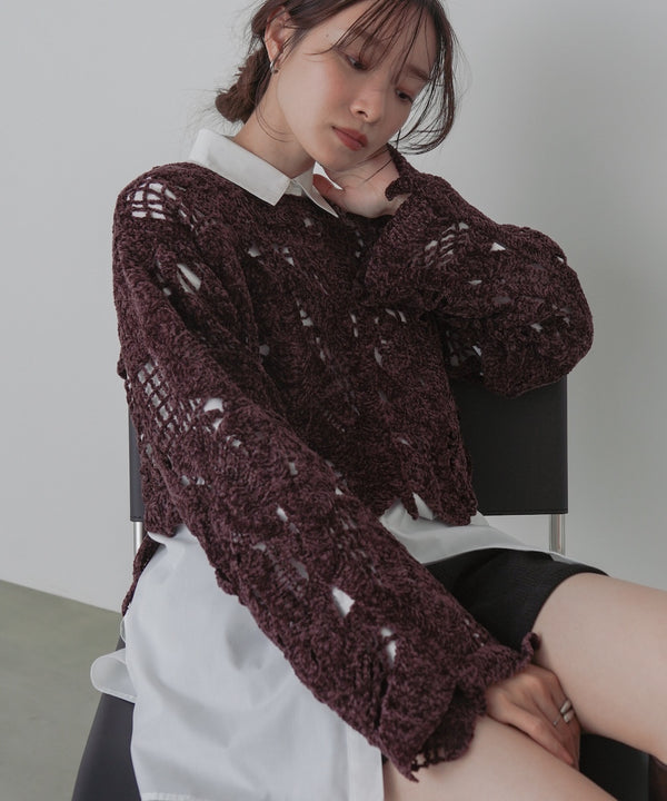 モールヤーンクロシェショートトップス