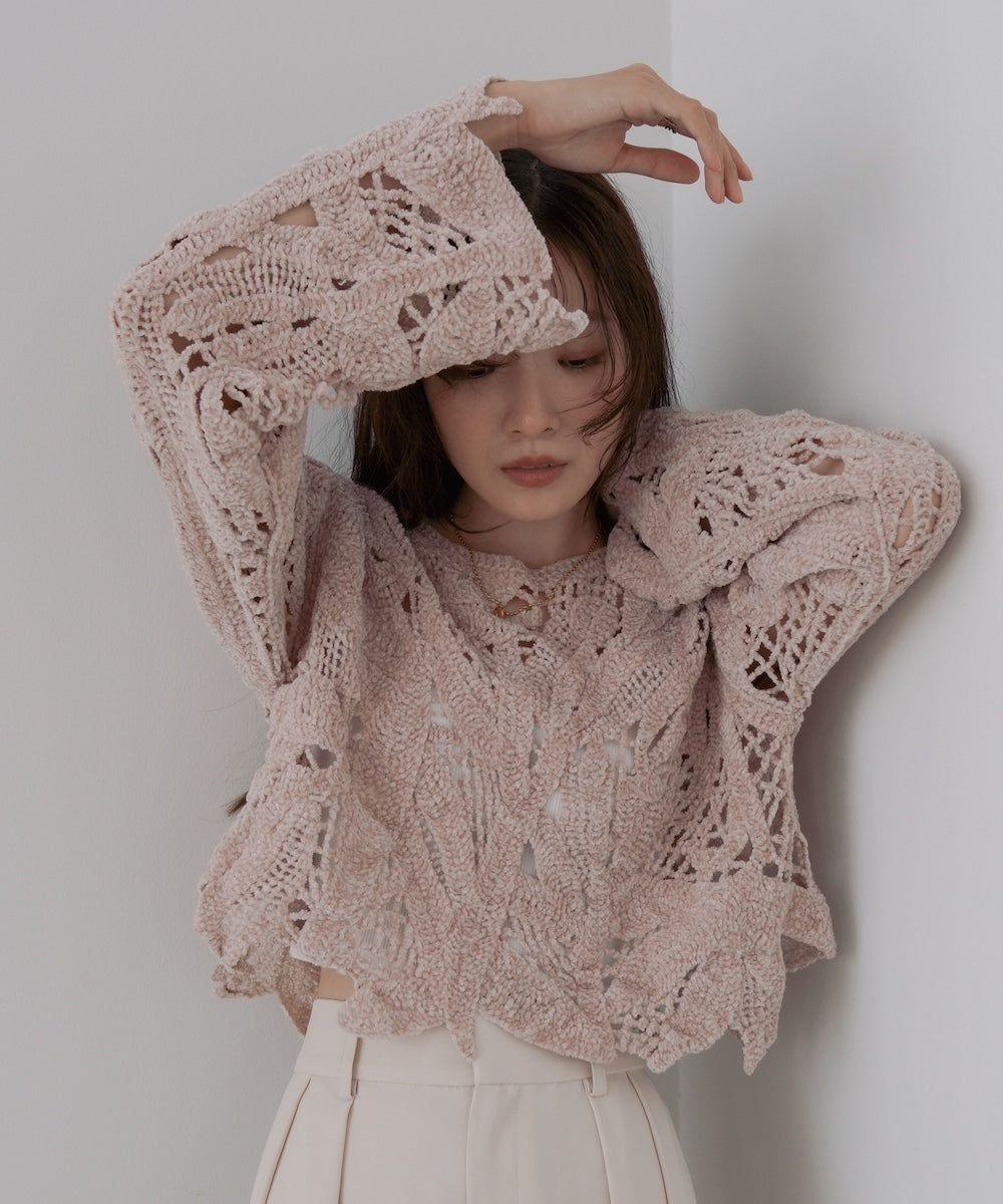 モールヤーンクロシェショートトップス