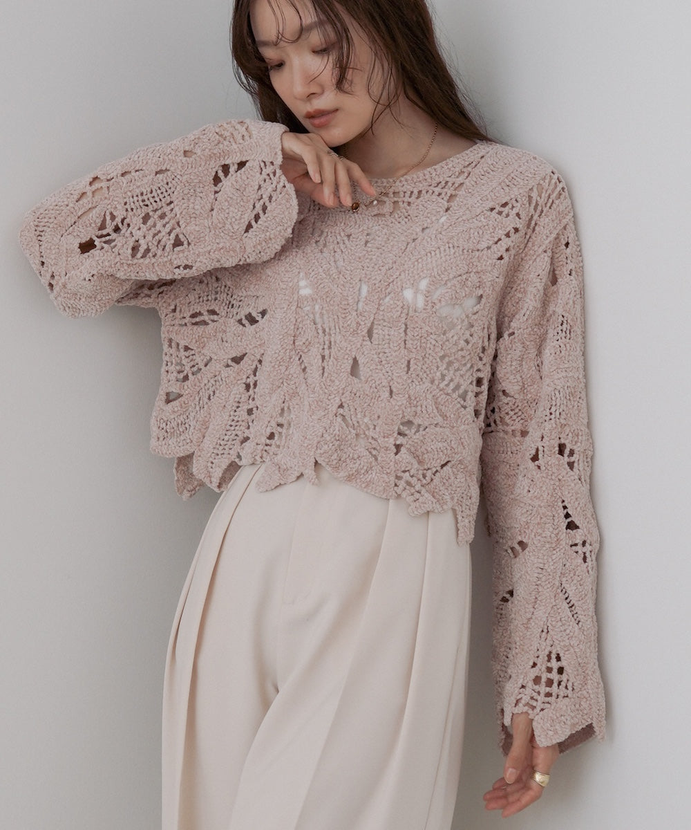 モールヤーンクロシェショートトップス