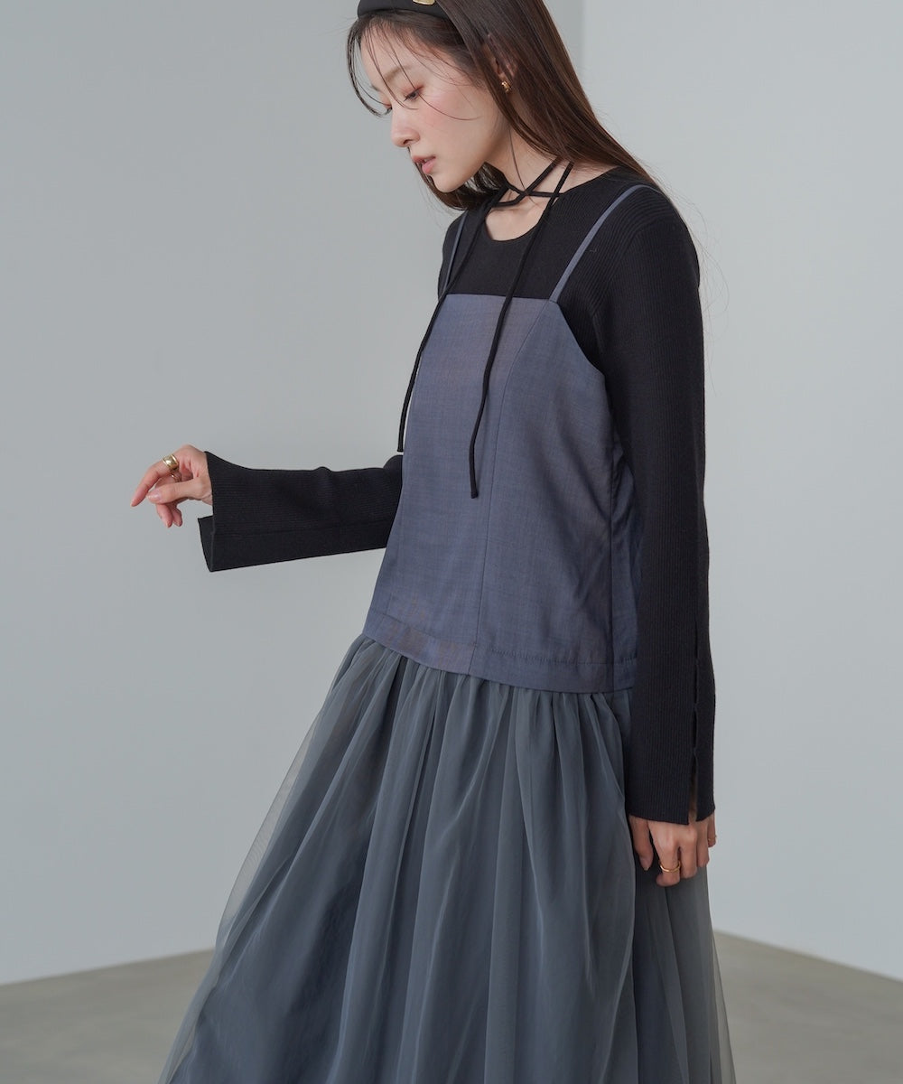 レイヤード風チュールキャミワンピース