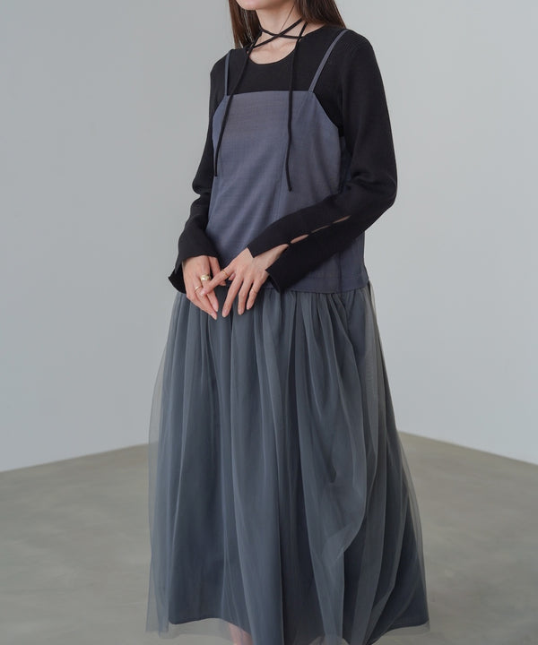 レイヤード風チュールキャミワンピース