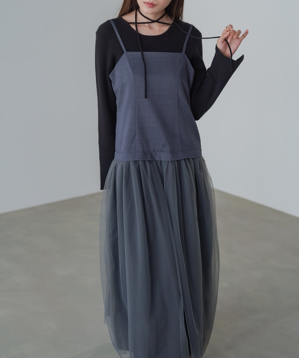 レイヤード風チュールキャミワンピース