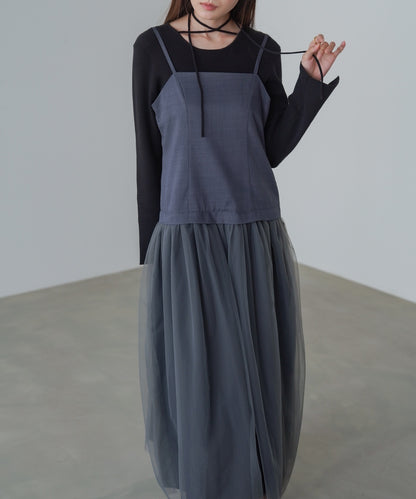 レイヤード風チュールキャミワンピース