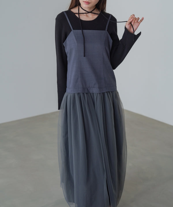 レイヤード風チュールキャミワンピース