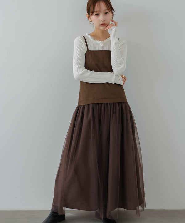 レイヤード風チュールキャミワンピース