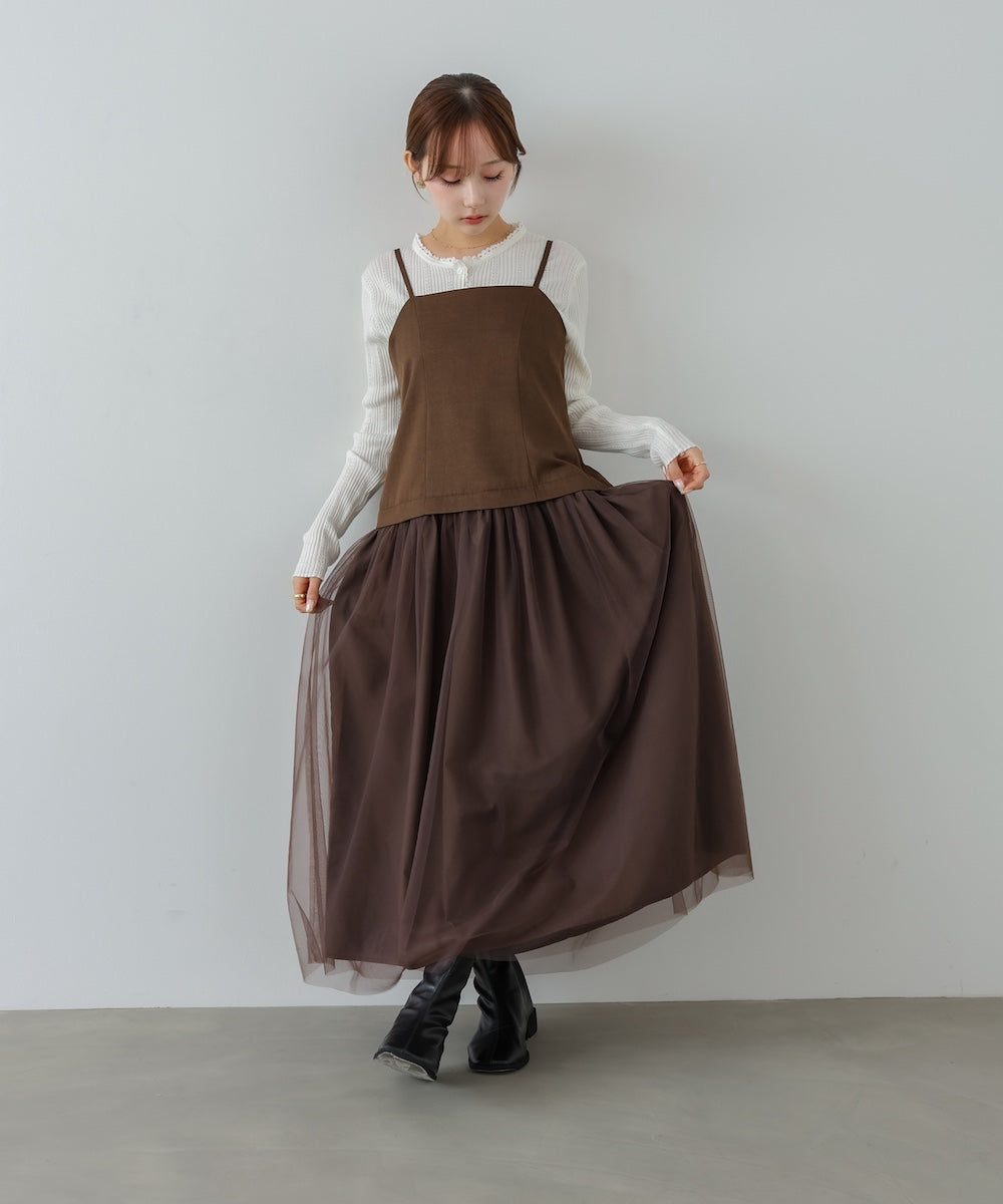 レイヤード風チュールキャミワンピース