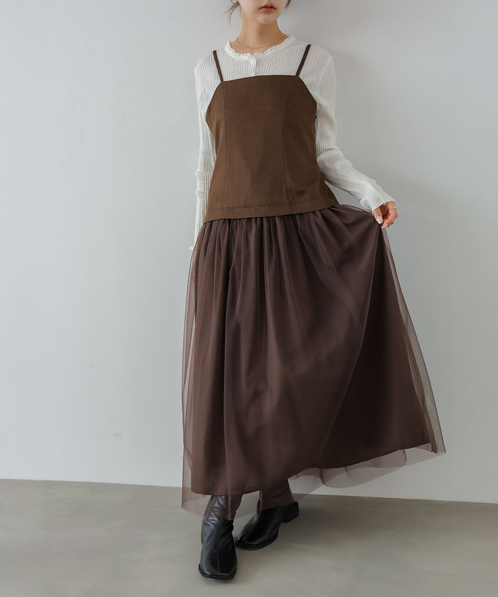 レイヤード風チュールキャミワンピース