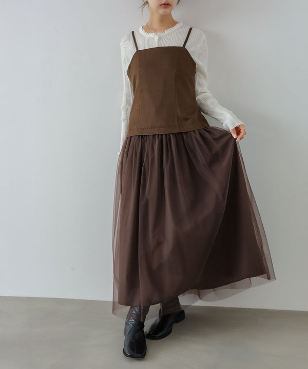 レイヤード風チュールキャミワンピース