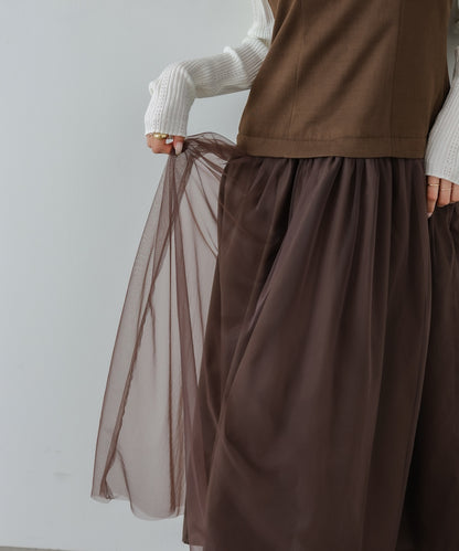 レイヤード風チュールキャミワンピース