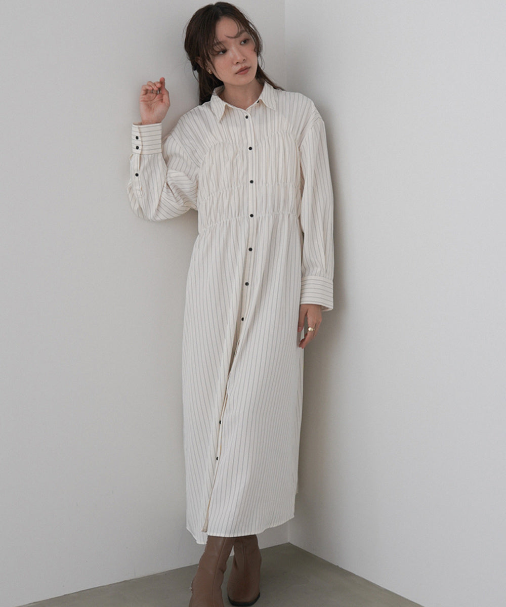 ストライプビスチェ風シャツワンピース