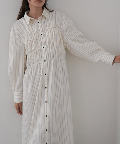 ストライプビスチェ風シャツワンピース