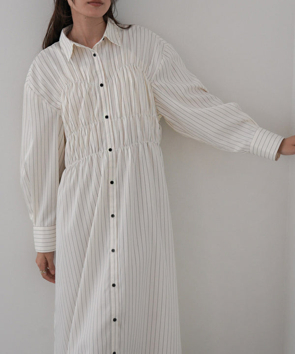 ストライプビスチェ風シャツワンピース