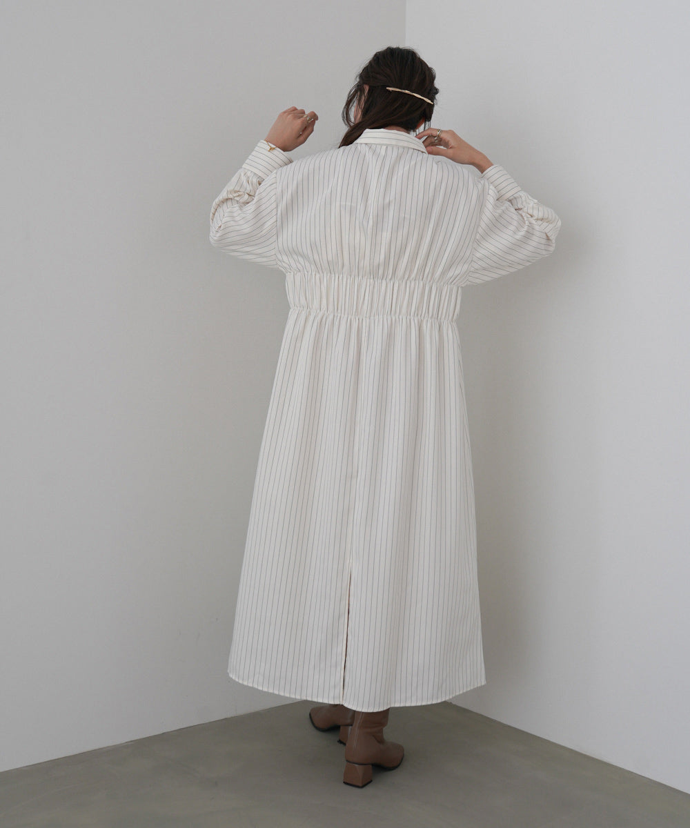 ストライプビスチェ風シャツワンピース