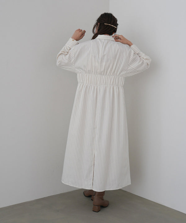 ストライプビスチェ風シャツワンピース