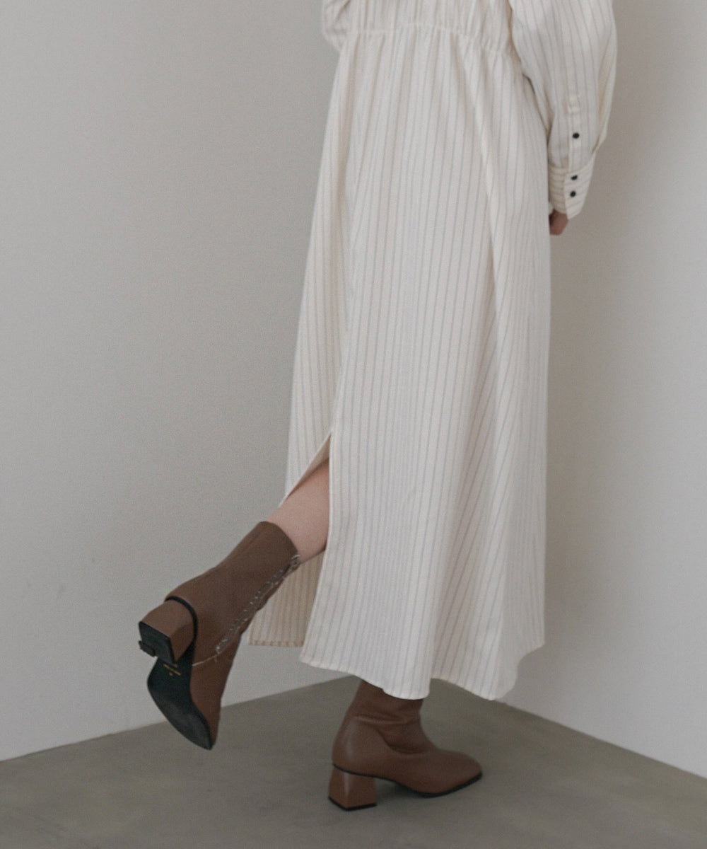 ストライプビスチェ風シャツワンピース