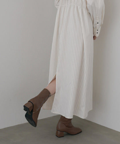 ストライプビスチェ風シャツワンピース