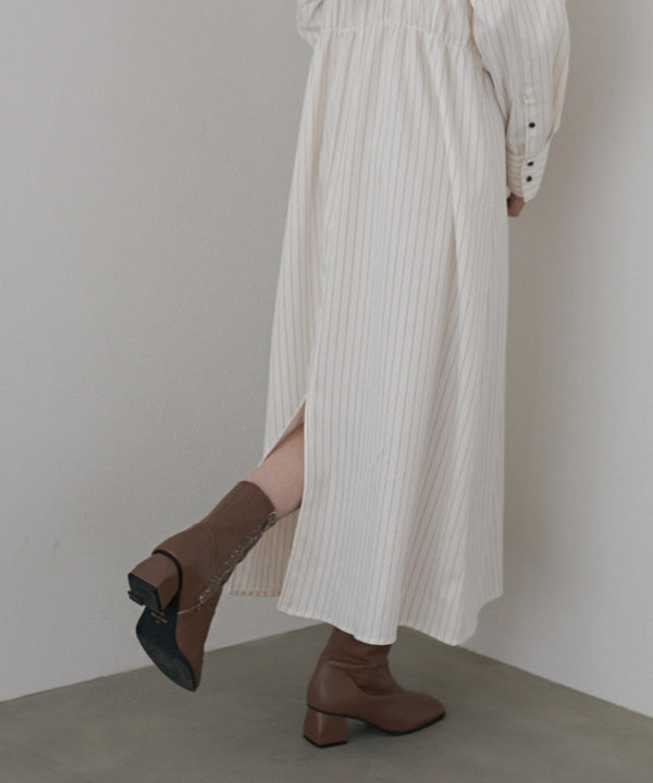 ストライプビスチェ風シャツワンピース