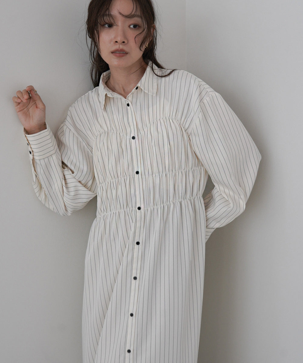 ストライプビスチェ風シャツワンピース