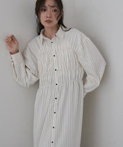 ストライプビスチェ風シャツワンピース
