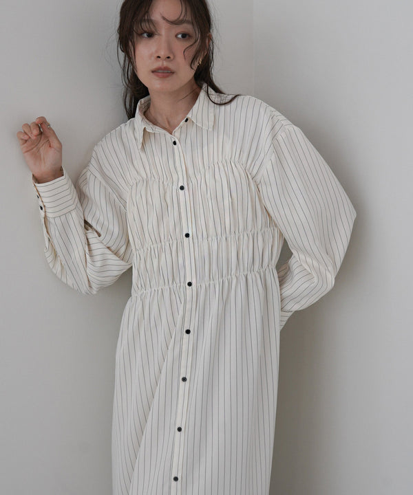 ストライプビスチェ風シャツワンピース